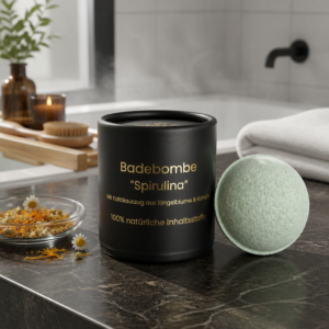 Naturleise Badebombe Ringelblume & Kamille mit Spirulina – pflegender Badezusatz für empfindliche Haut